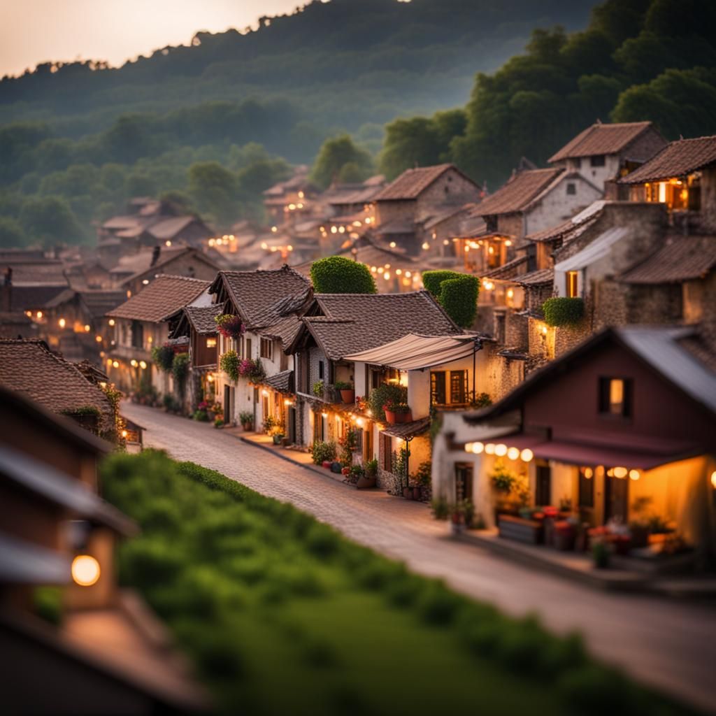 Charming Village Scene in Professional Photography Style