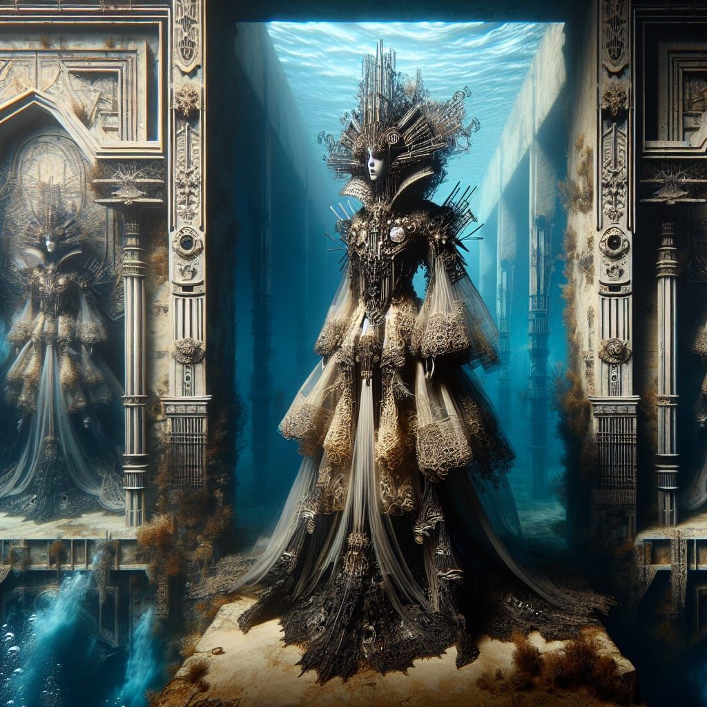 Gothic Couture Character in Submerged Ruins