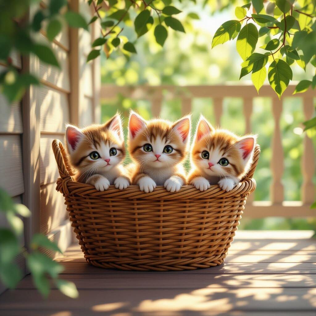 Three Adorable Kittens in Woven Basket