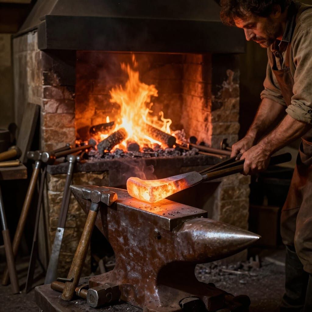 Blacksmith's Forge with Glowing Embers and Tools