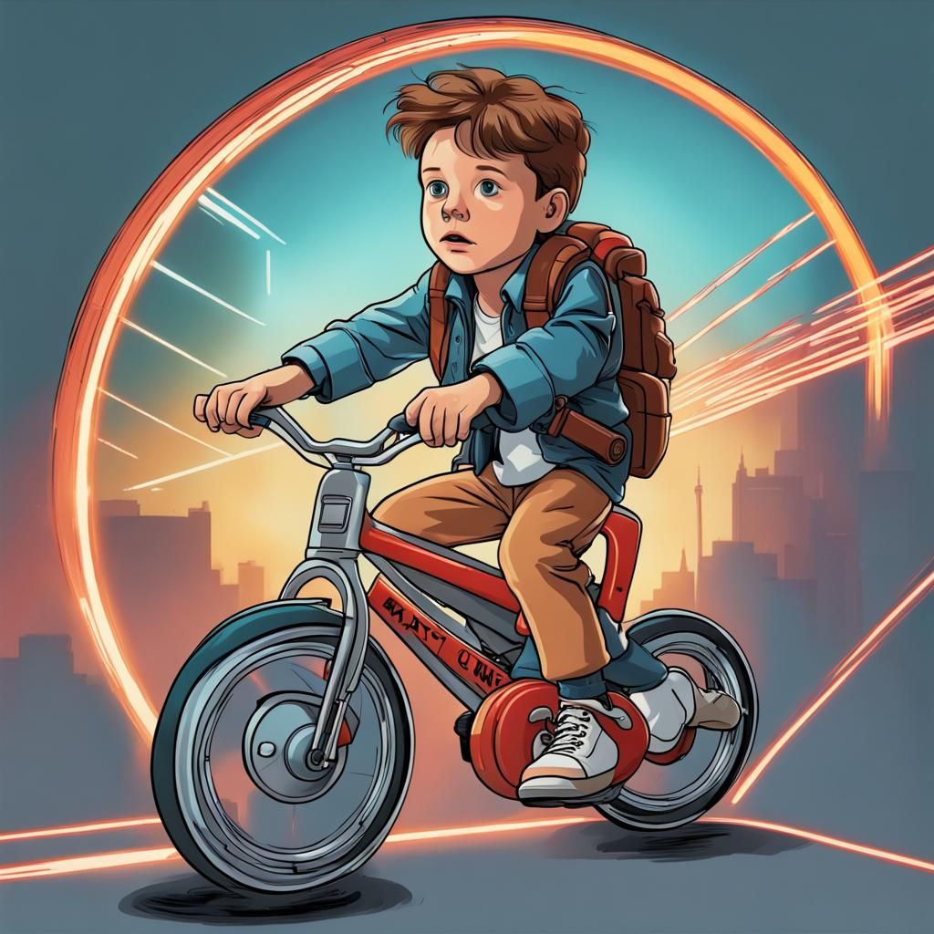 Marty McFly on a Futuristic Time Machine Bicycle