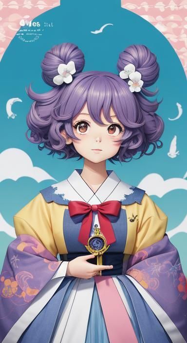 Cute Cartoon Girl in Anime Style