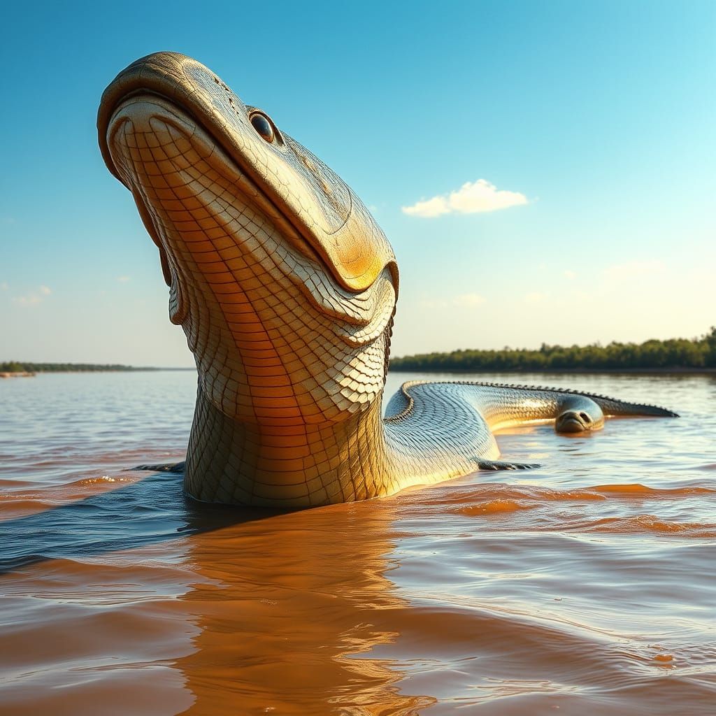 Giant Fish-Headed Serpent Emerges from Zambezi River