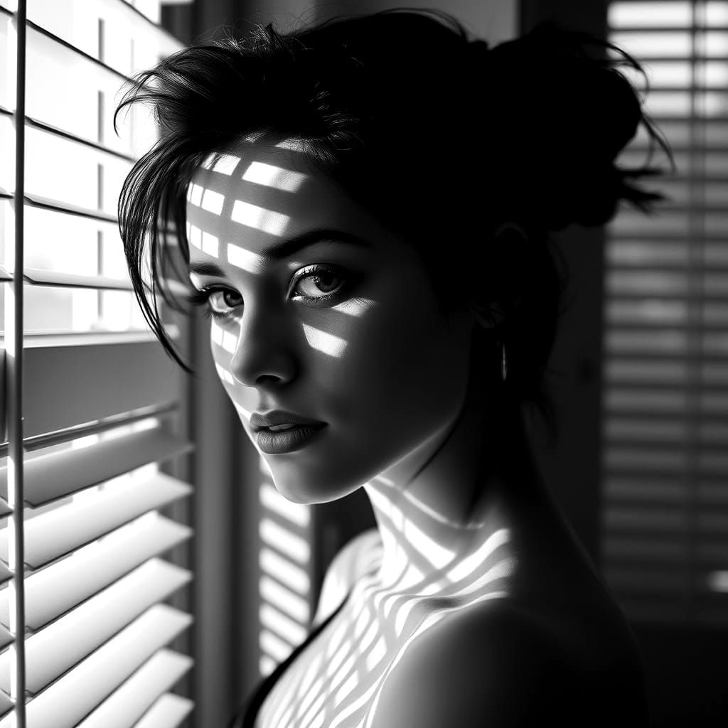 Dramatic B&W Portrait of a Woman in Soft Lighting