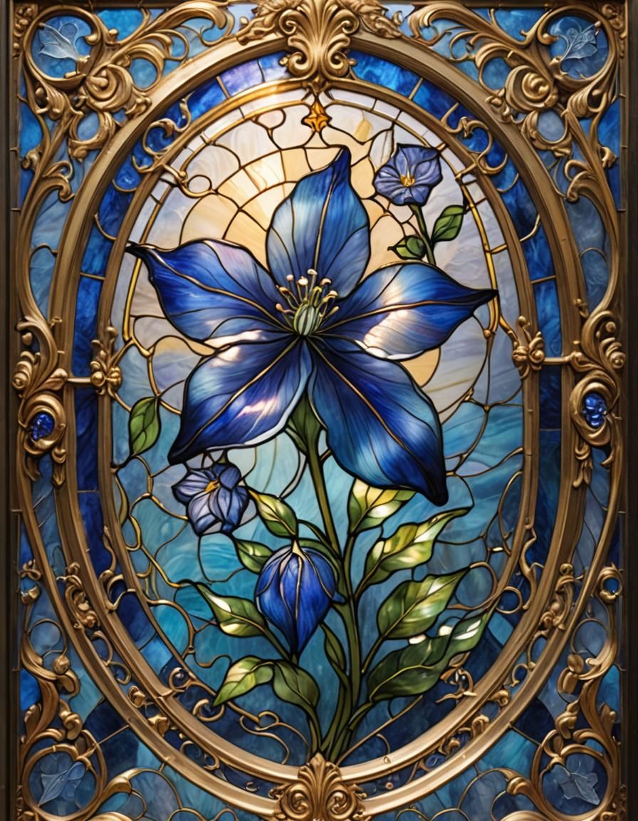 Blue-Balloon Flower in Stained Glass Art