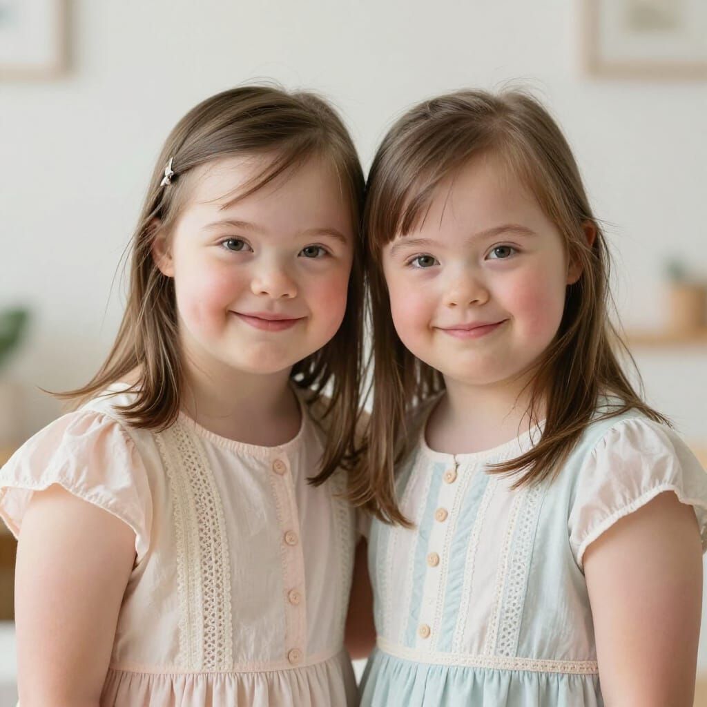 Adorable Young Girls with Down Syndrome in Pastel Dresses