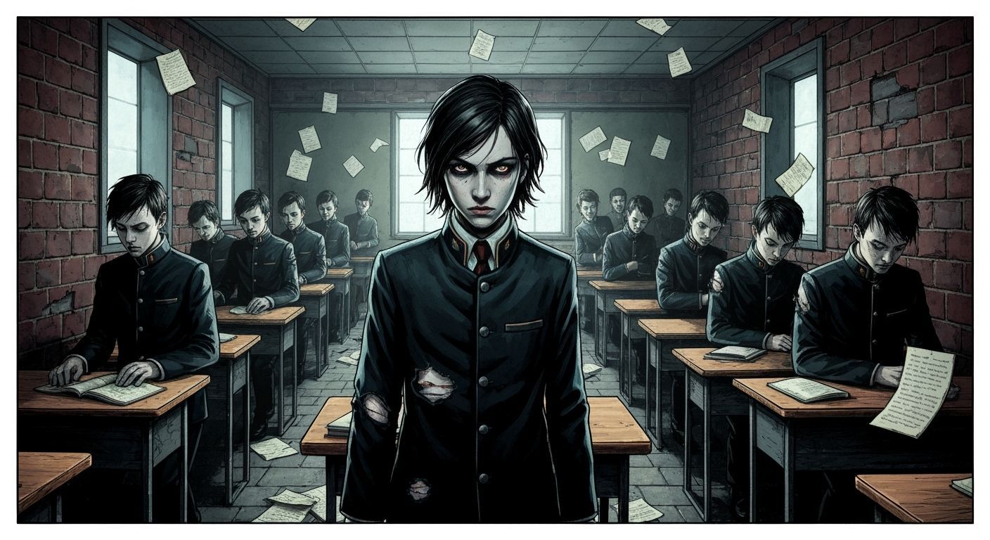 Rebellious Student in Dystopian Classroom