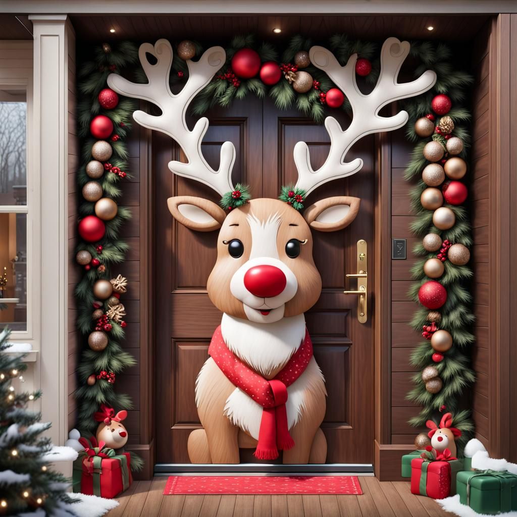 Cute Reindeer Door Decoration in 8K