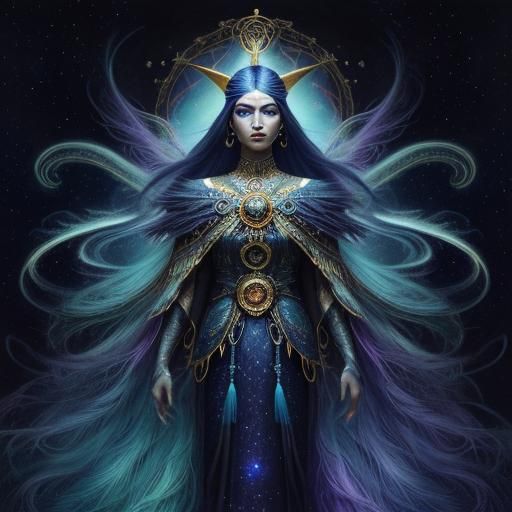 Woman with Peacock Feathers in Astral Realm