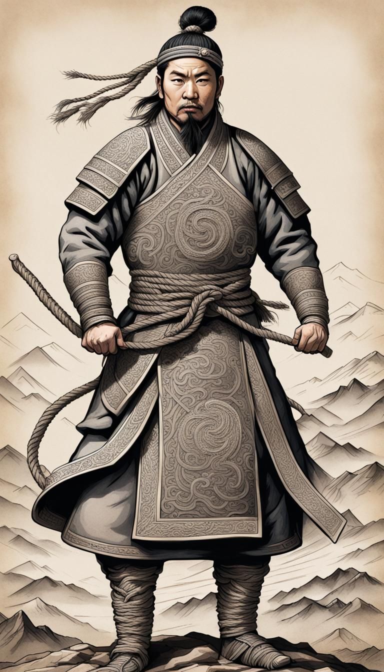 Resilient Mongol Warrior with Knotted Rope