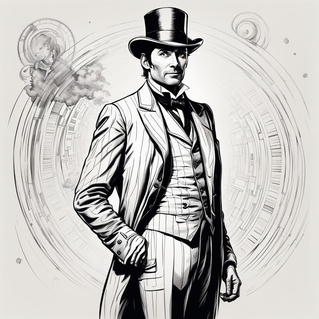 Retro Sci-Fi Dandy in High Contrast Line Art