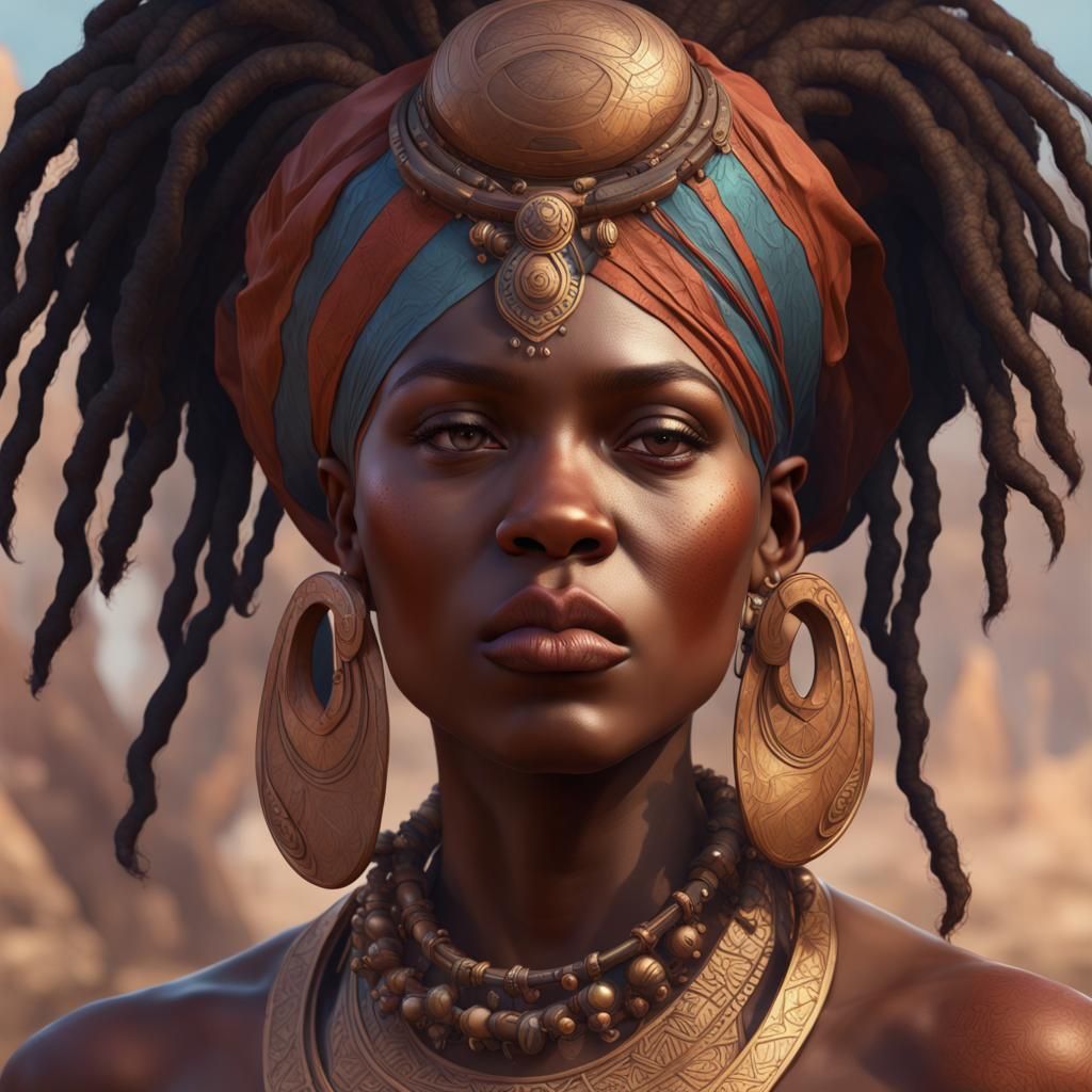 Detailed Portrait of Ancient Africa in Splash Art Style