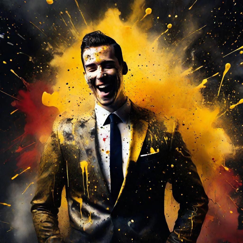 Ink Splatter Man Tells Joke in Surrealist Art