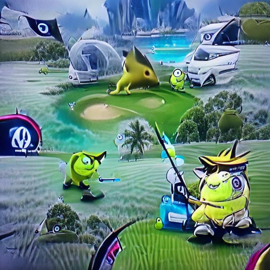 Mike Wazowski and Pikachu Play Golf