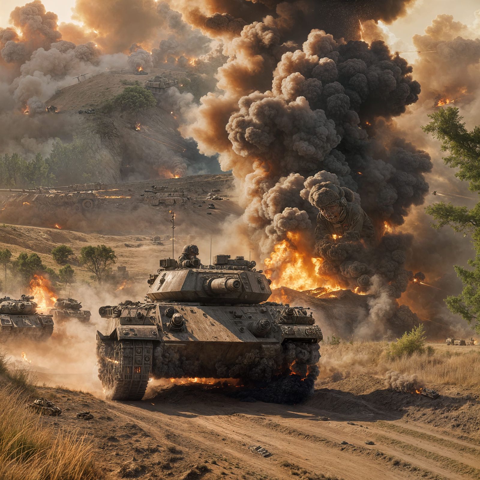 Panzer Division Engaged in Battlefield Combat