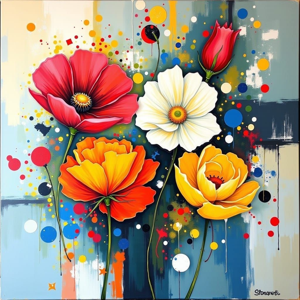 Colorful Floral Abstract with Layered Textures