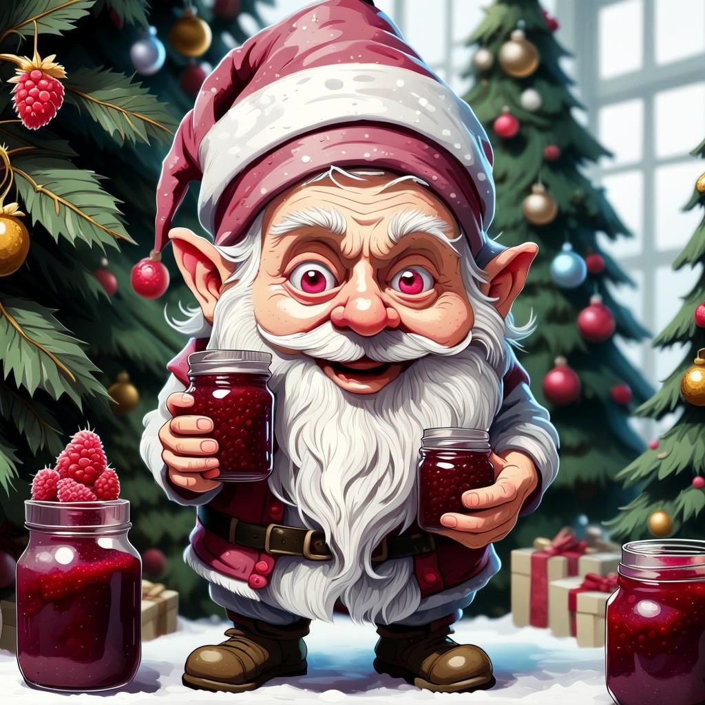 Bug-Eyed Gnome with Raspberry Jam: Watercolor Caricature