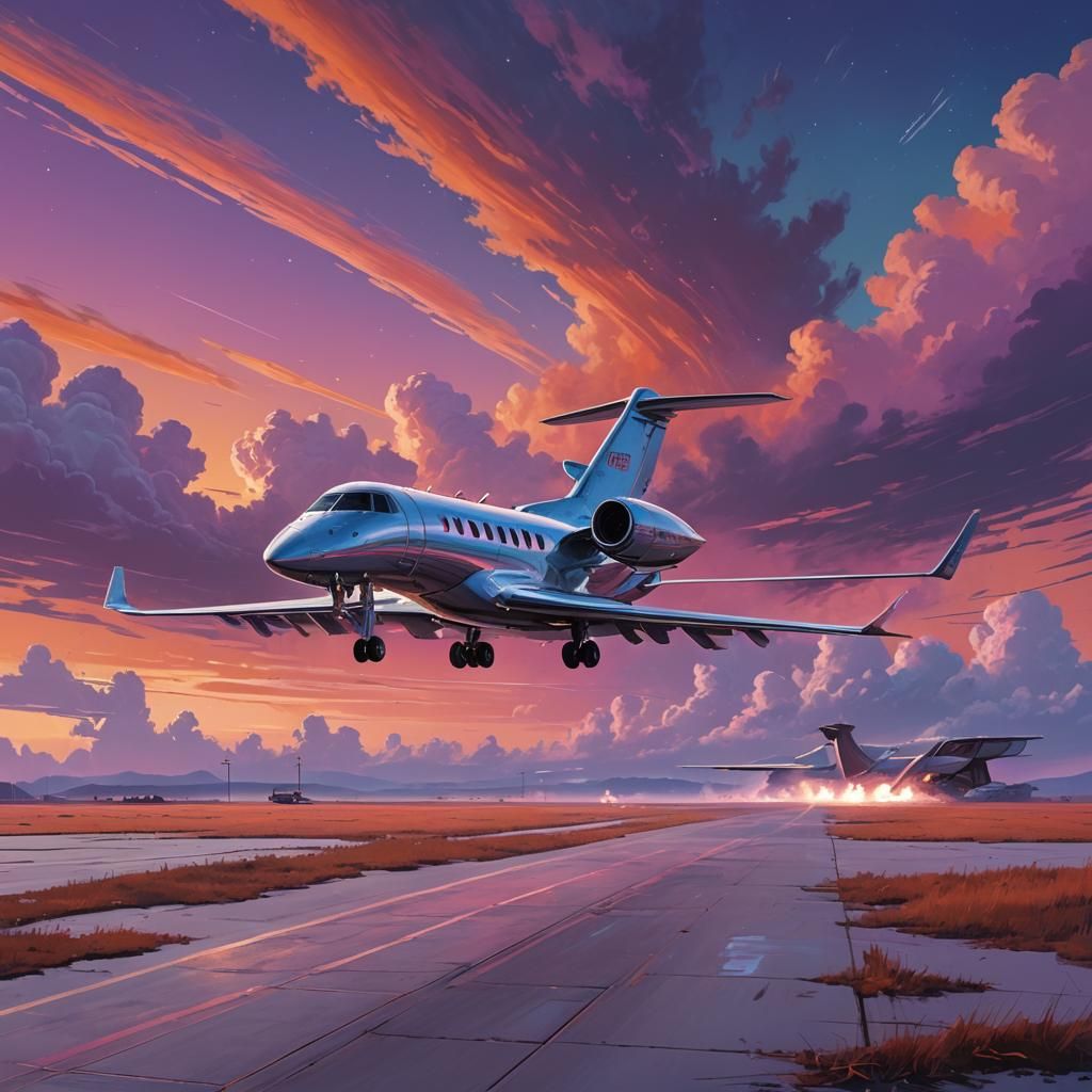 Private Jet Launching into Aurora Sky