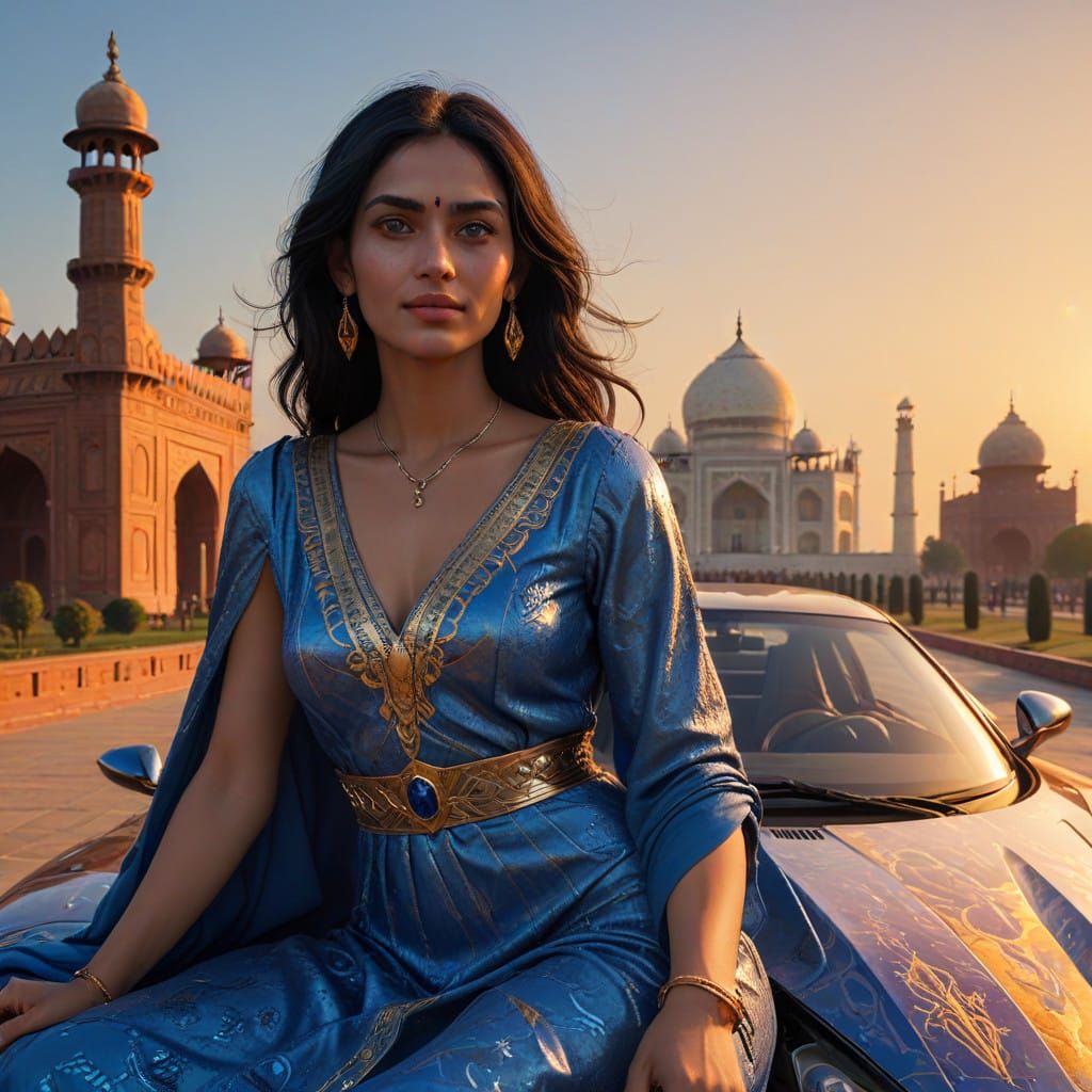 Stunning Amazonian Woman on Super Car in Front of Taj Mahal ...