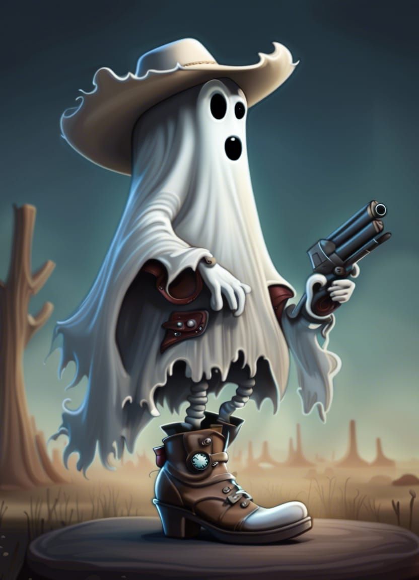Cartoon Ghost Wears Cowboy Boots: Matte Painting