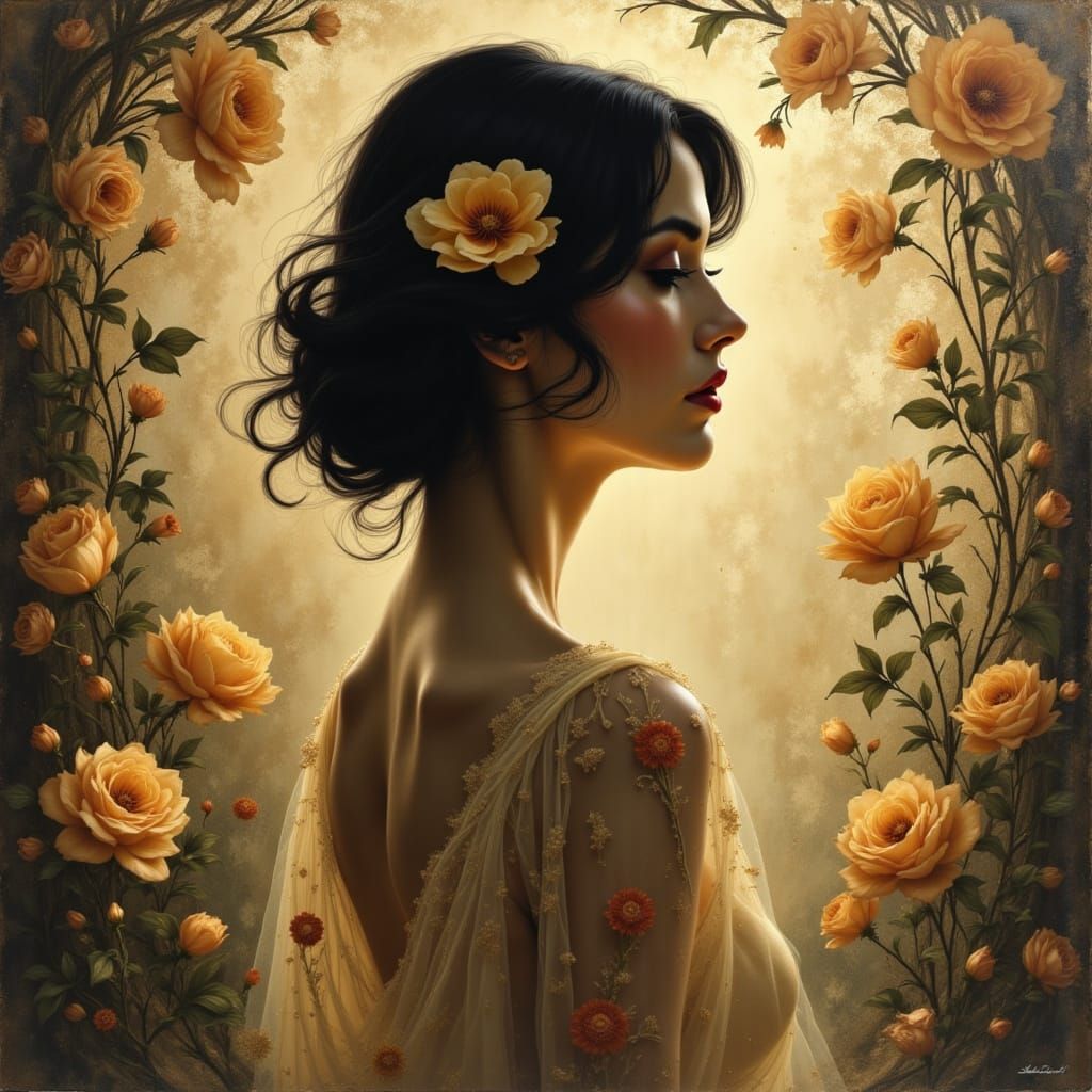 Woman in Warm Light, Art Nouveau Style