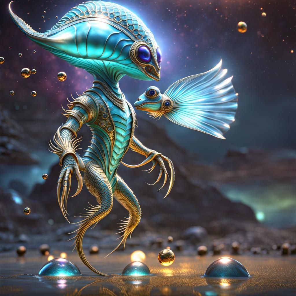 Alien Water Creature on Beach in 3D