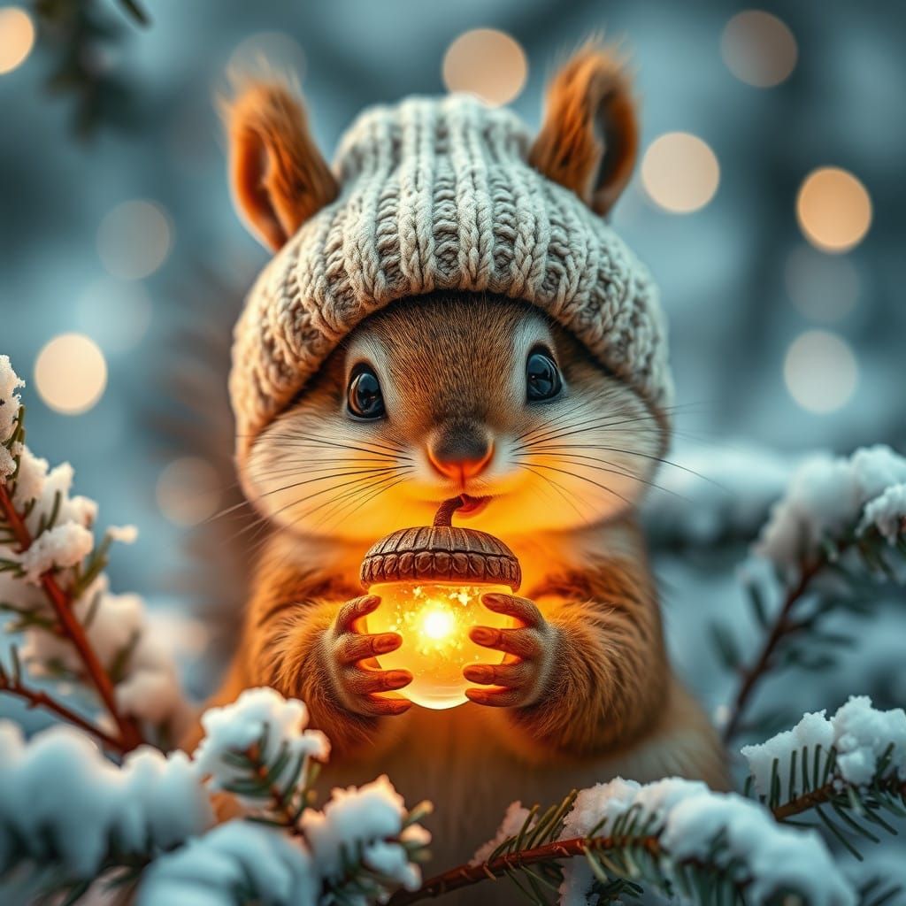 Fluffy squirrel in winter.