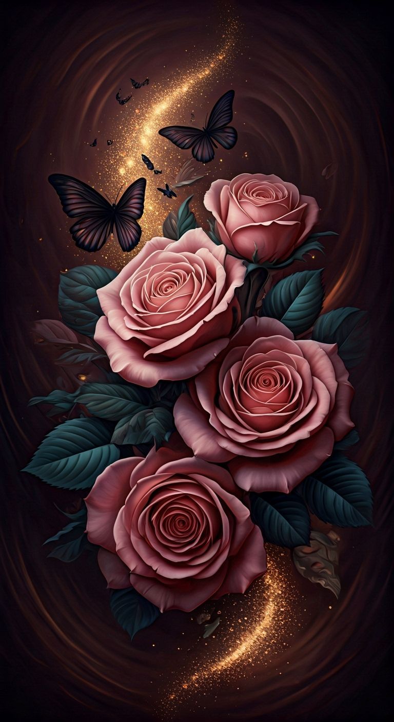 Dark Roses with Butterflies in Greg Rutkowski Style