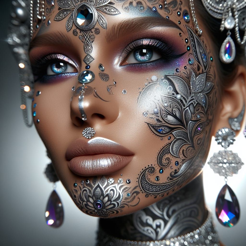 Woman with Intricate Fantasy Facial Tattoo