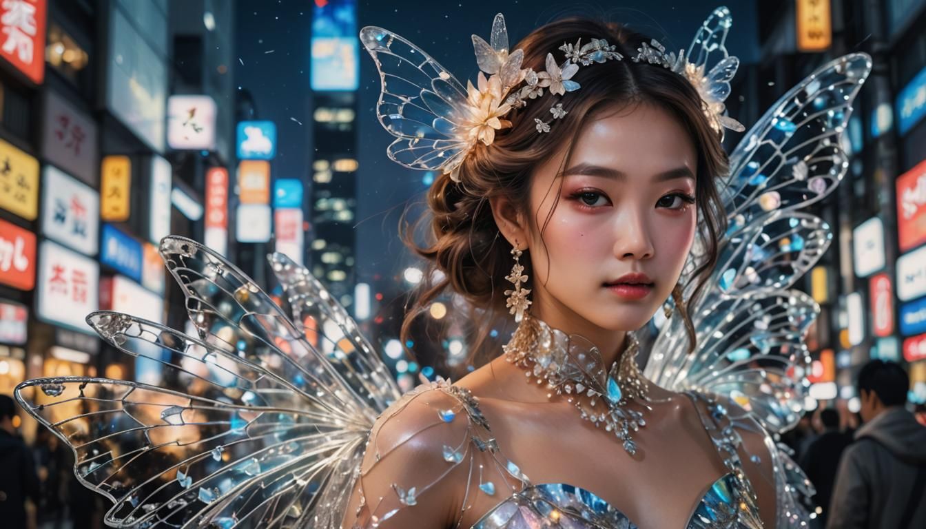 Glass Adorned Woman in Tokyo Nightscape