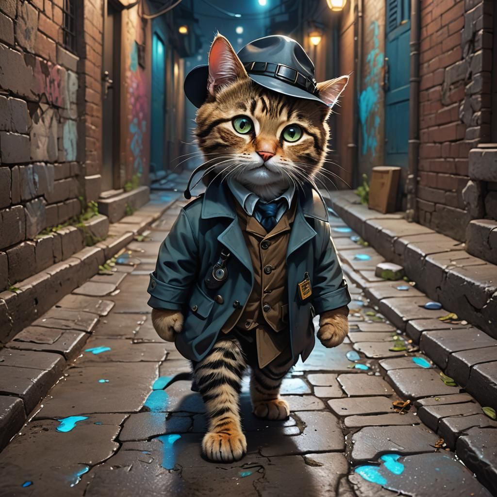 Detective Cat Investigates Bioluminescent Clues: Hyperrealis...