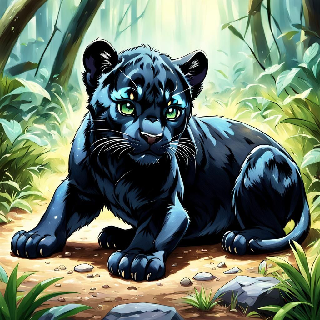 Bagheera Cub in Anime Style