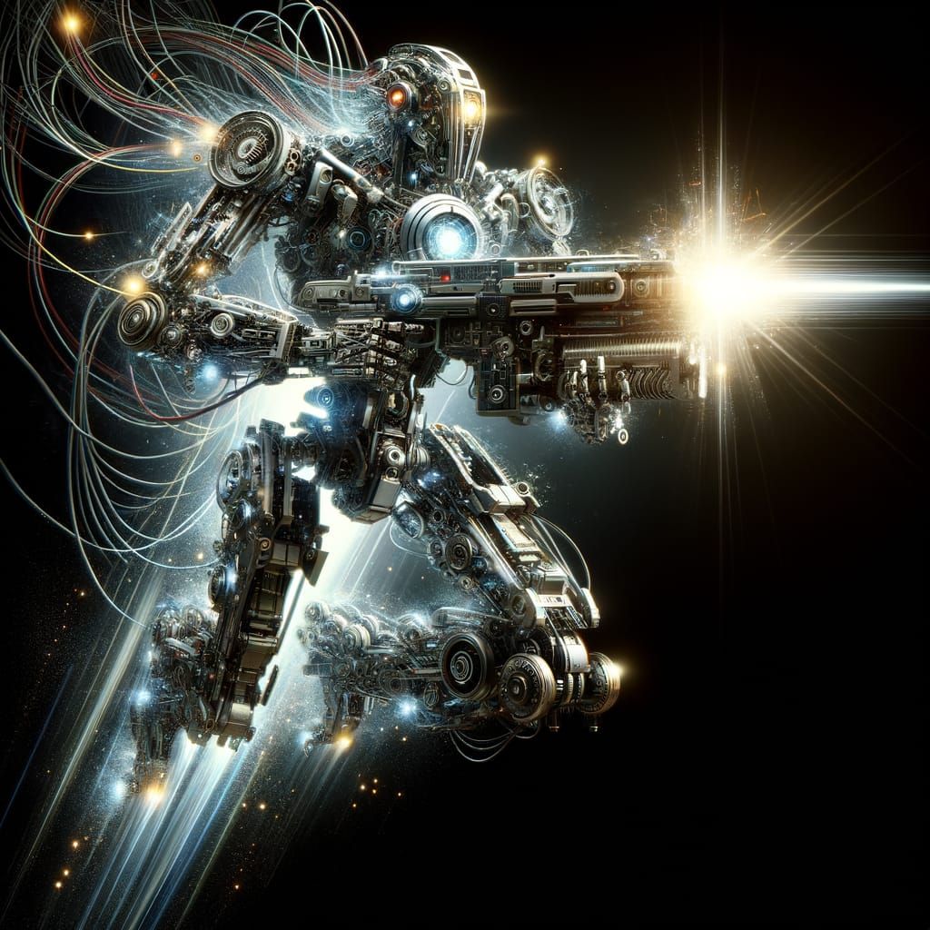 Advanced Robot Fires Energy Core from High-Tech Gun