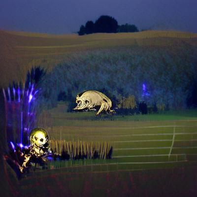 Skeletal Boar in Dimly Lit Field