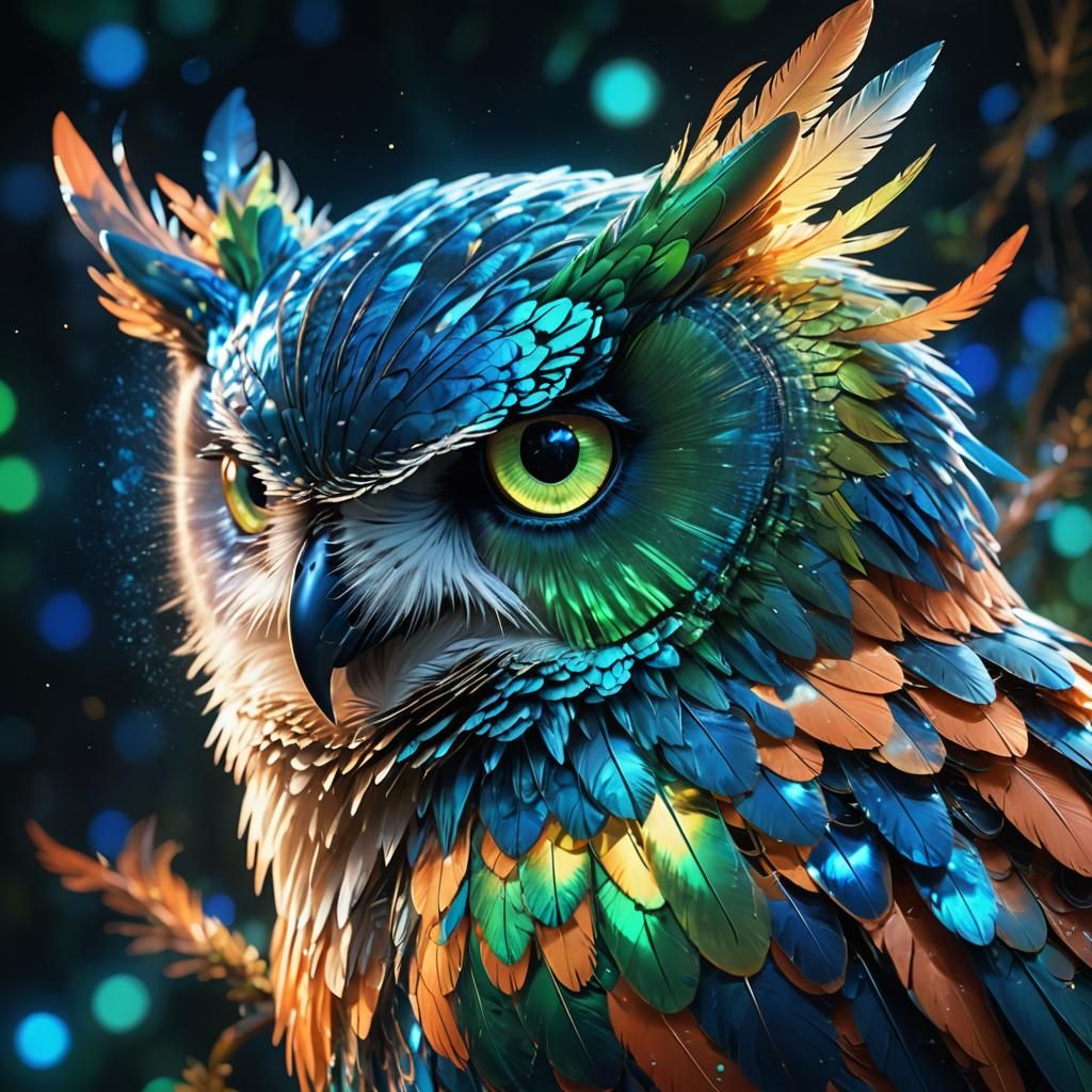 Iridescent Mystical Owl in Anime Concept Art