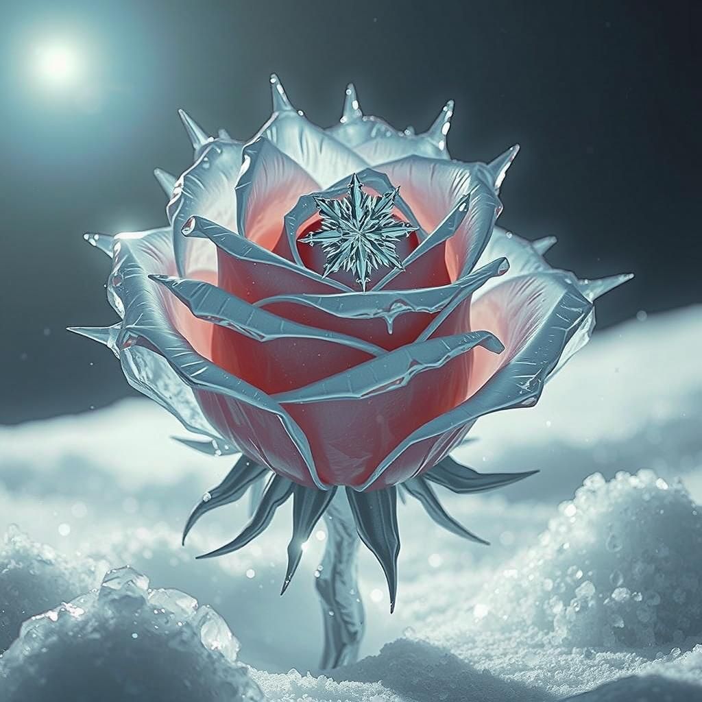 Frozen Platinum Rose Encased in Ice