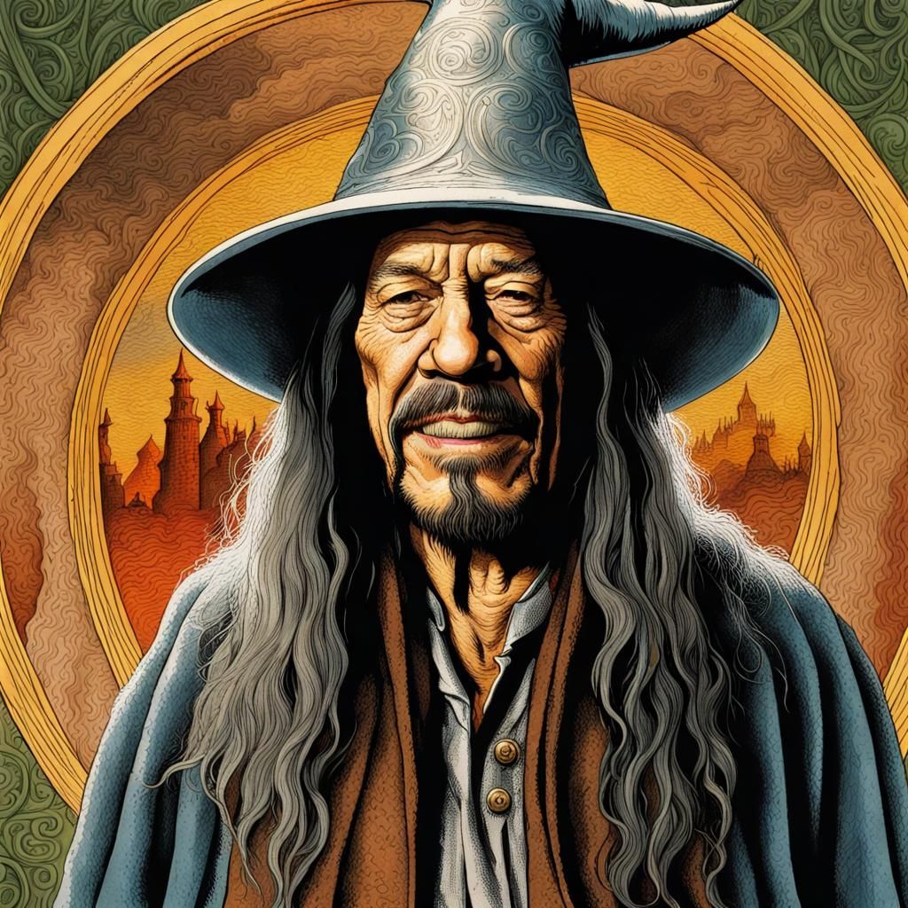 Danny Trejo as Gandalf: Colorful Vintage Illustration