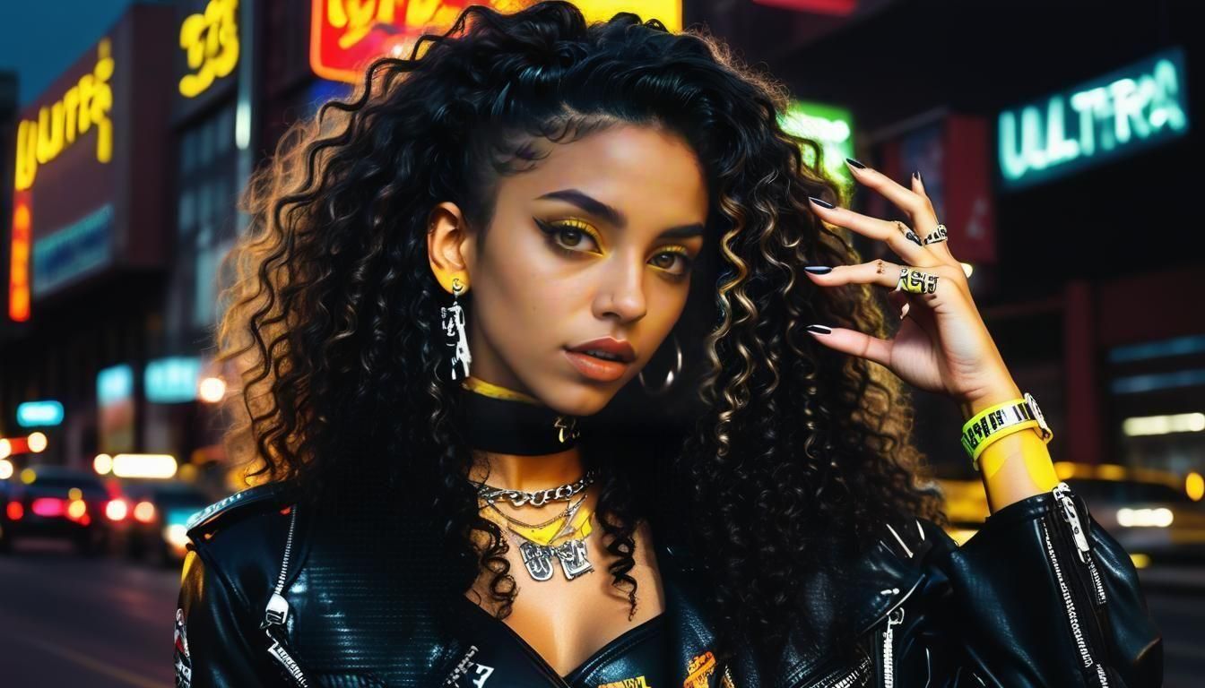 Latina Biker Portrait with Yellow Eyes in Fine-Art Style