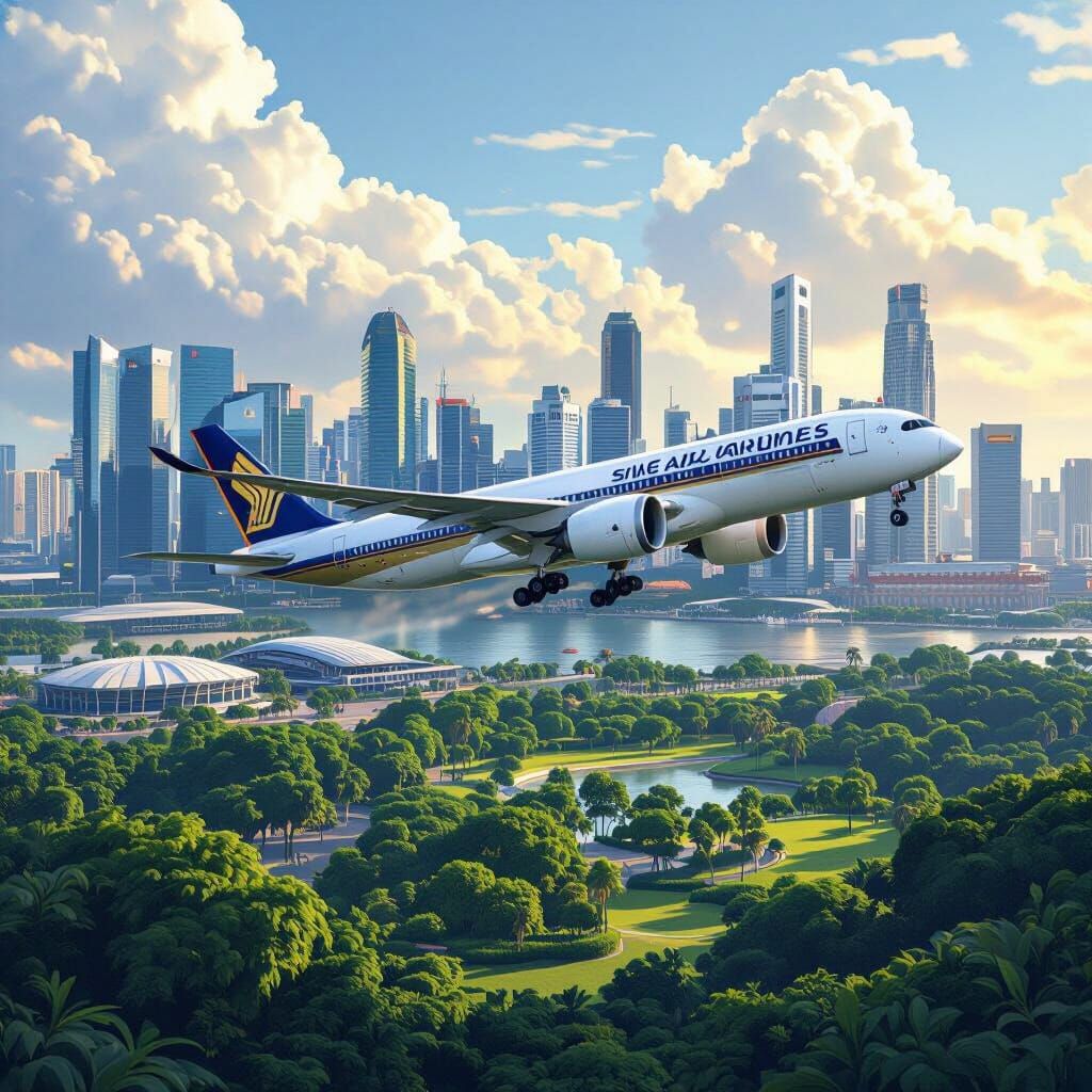 Singapore Airlines Soars Over the Cityscape