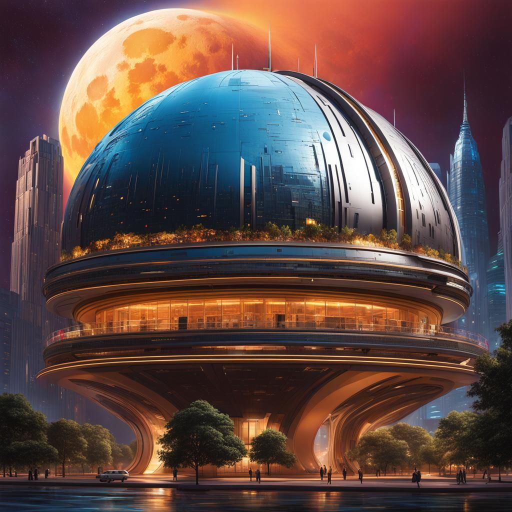 Futuristic Moon City Protected by Dome: Hyperrealistic Conce...
