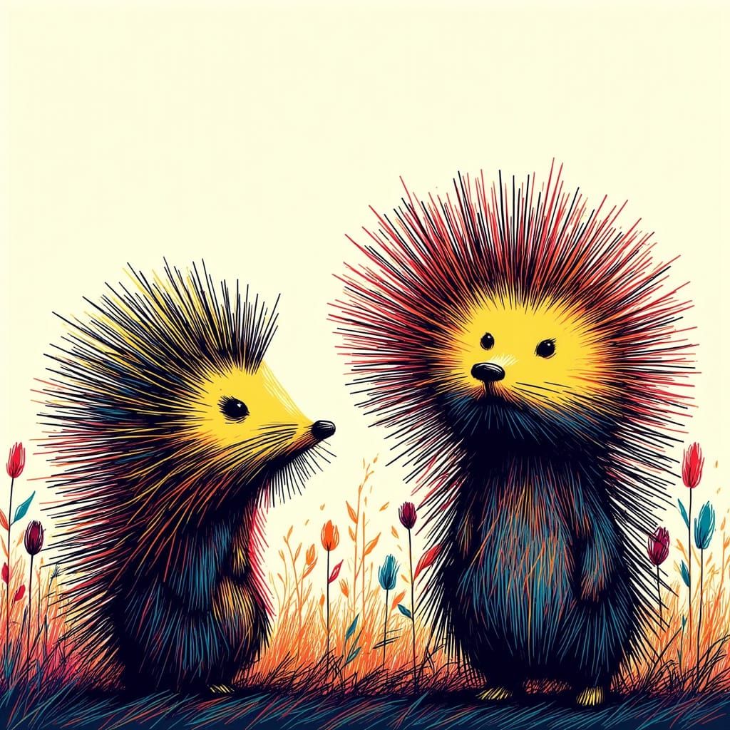 Stickmen Porcupine Portrait with Thick Outlines