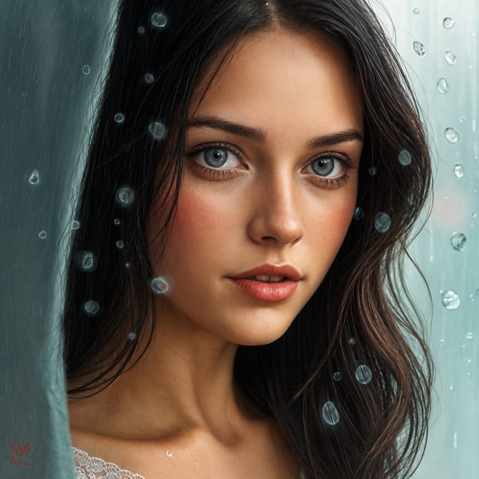 Woman in Rain, Romantic AI Art
