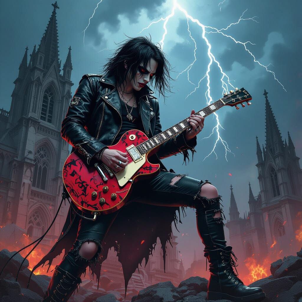 Gothic Vampire Punk Rocker's Cathedral Guitar Solo