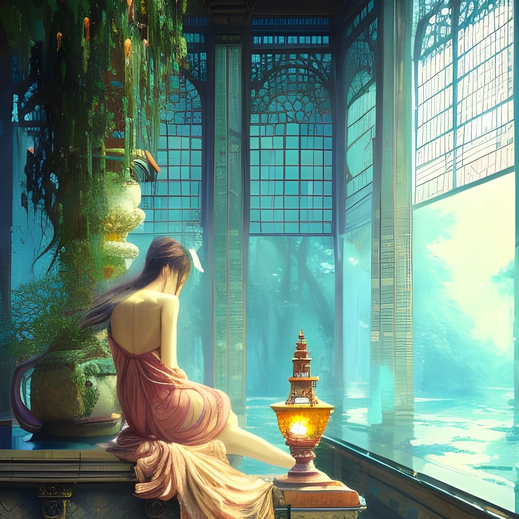 Luxurious Bathhouse with Crystal Water in Splash Art
