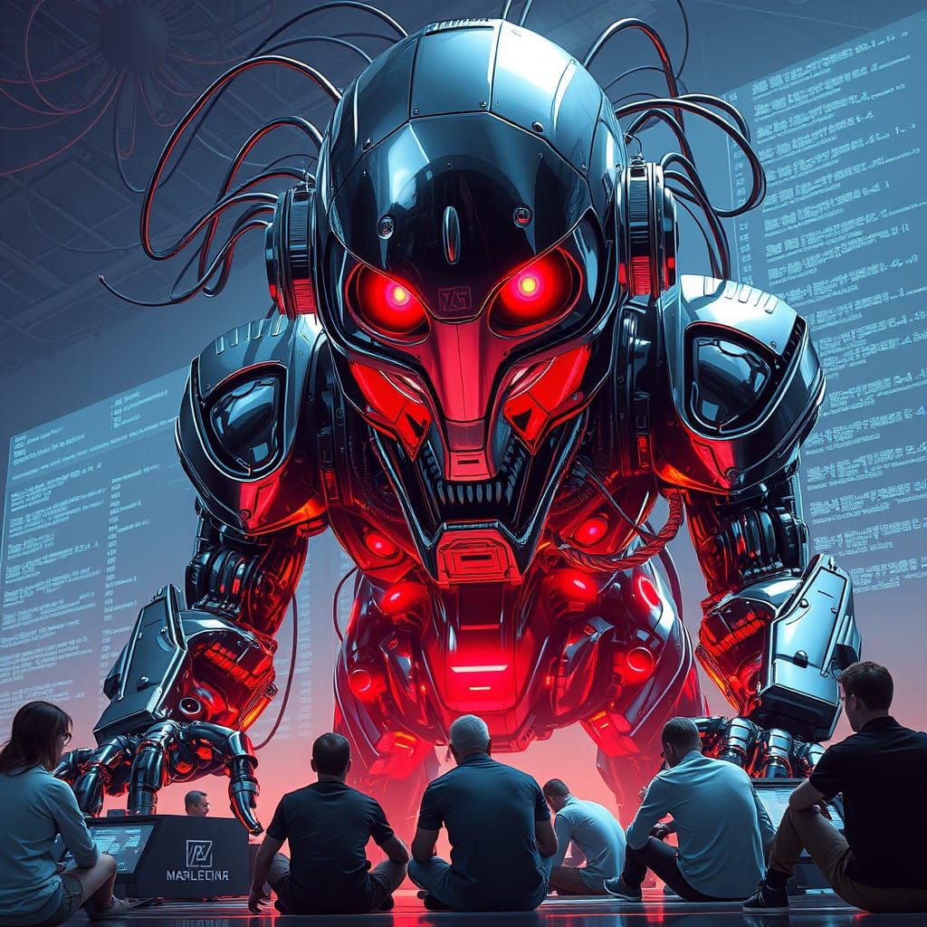 Chrome Robot Dominates a Digital World