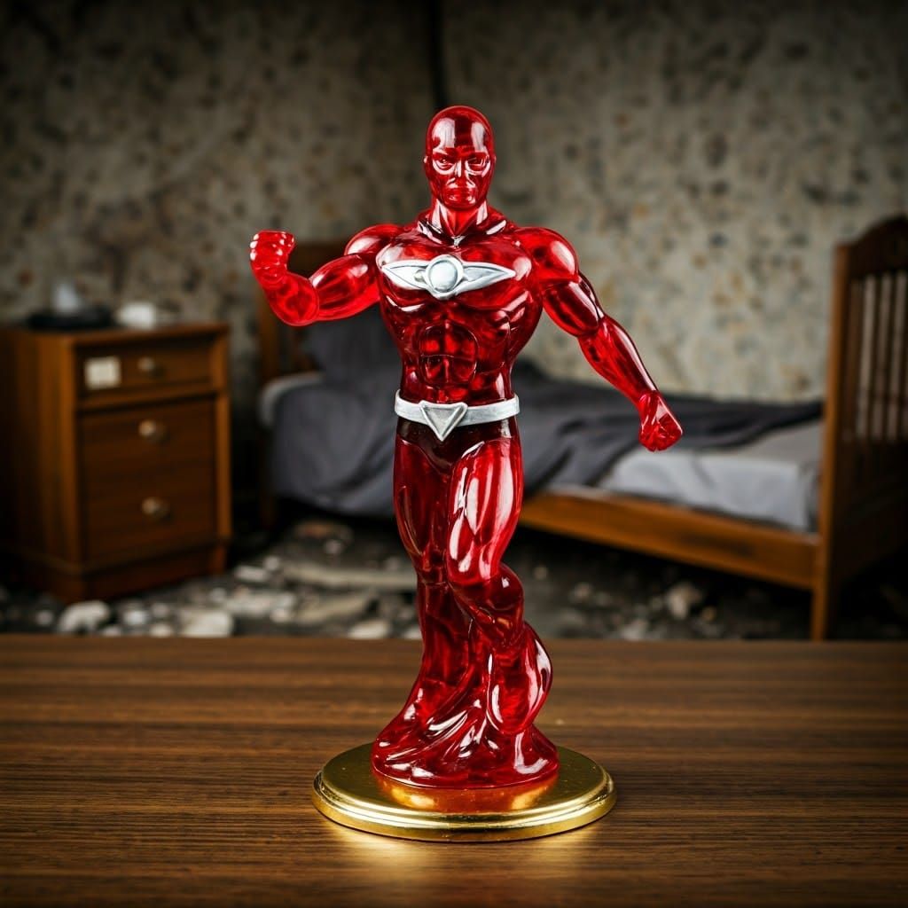 Enameled Glass Superhero Figurine with Ethereal Glow