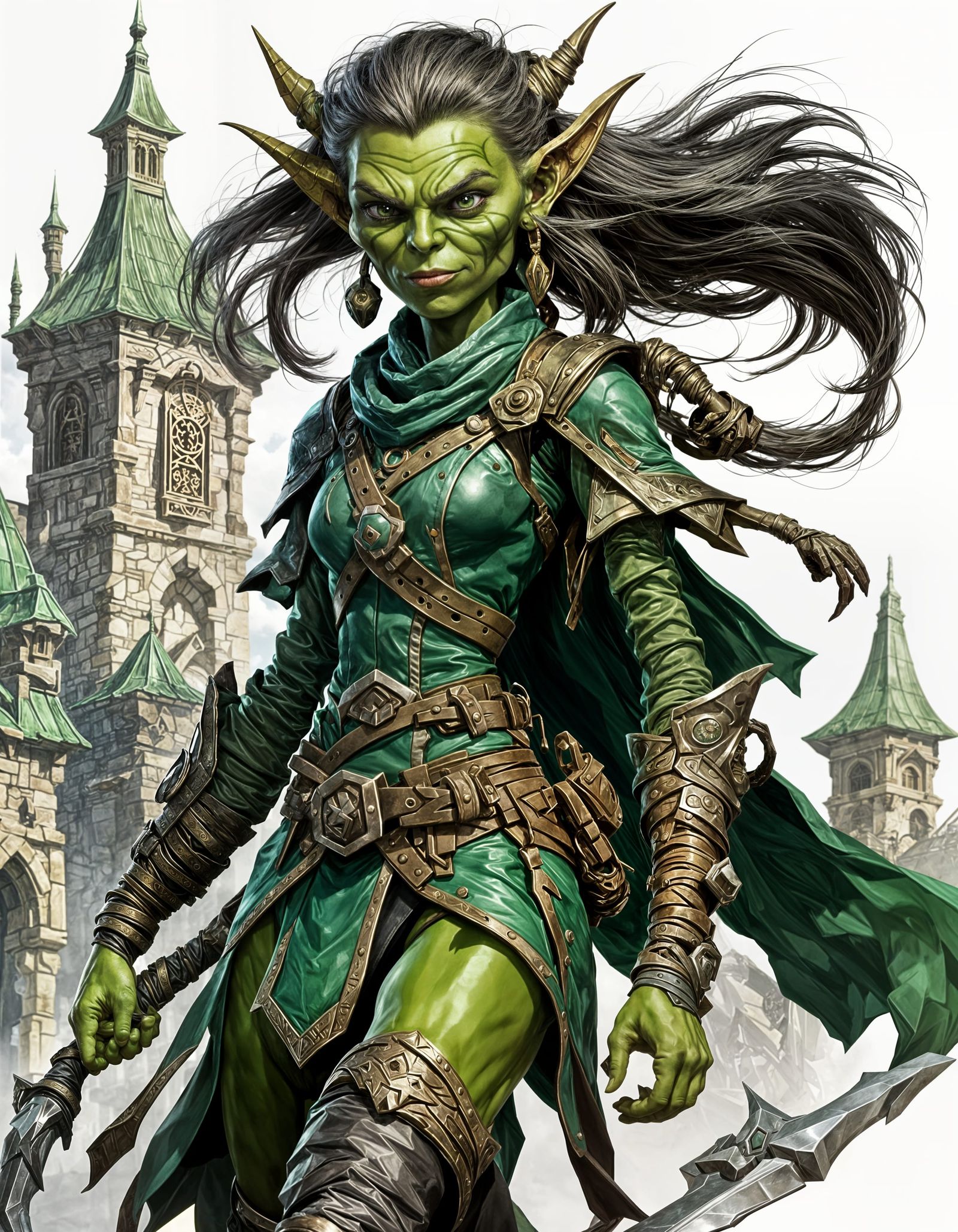 Female Green Goblin Rogue Class with Twin Blade