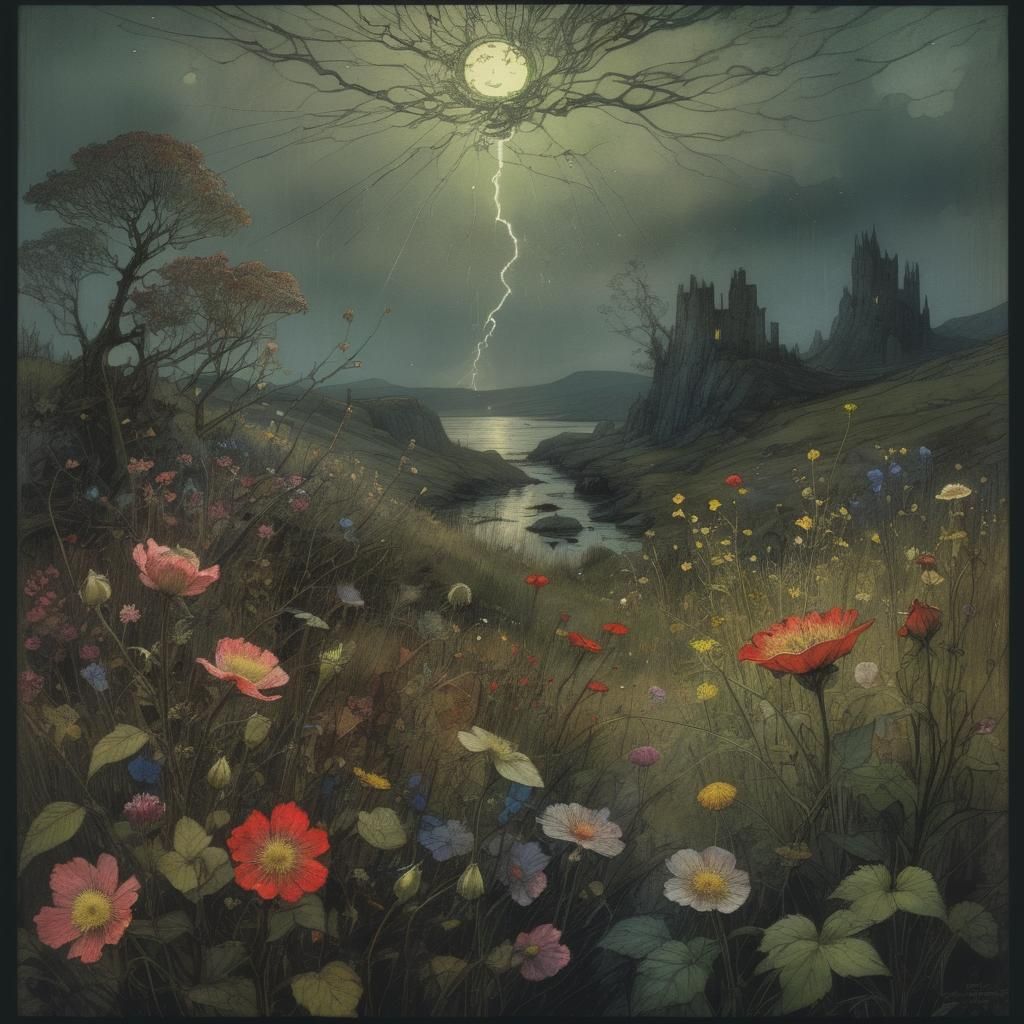 Ethereal Summer Blooms Unfurl Amidst Electric Storm
