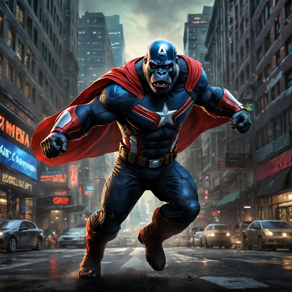 Gorilla as Captain America in Cityscape