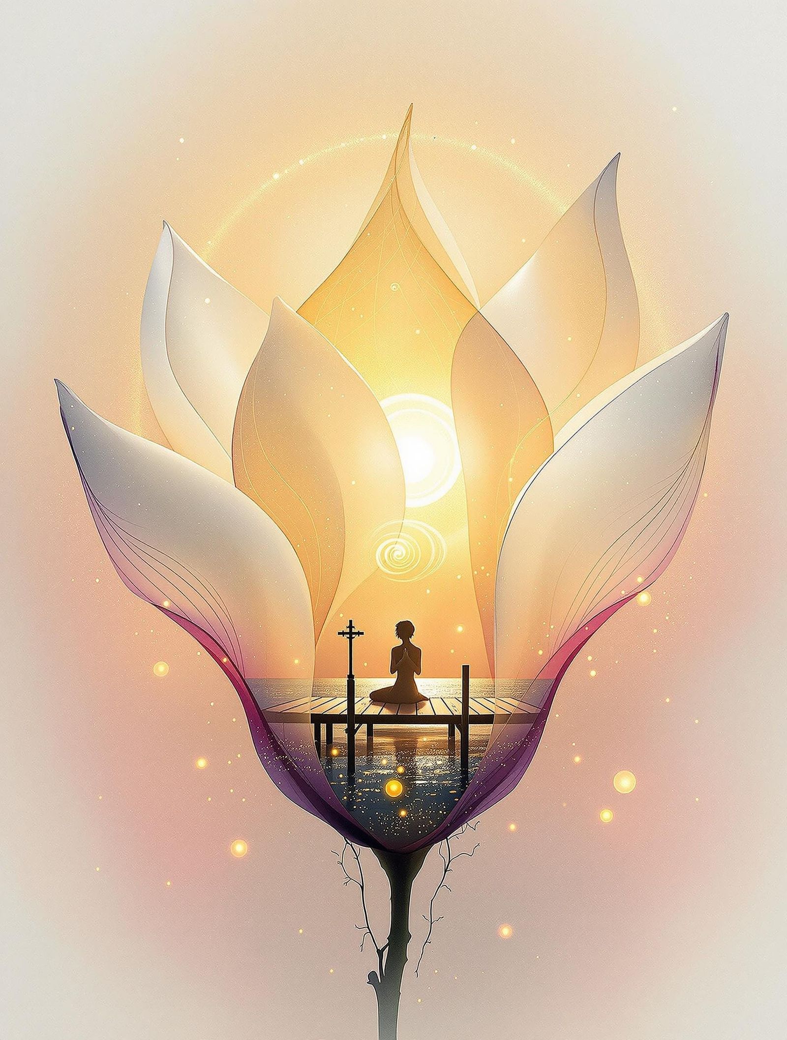 Surreal Watercolor Portrait of a Magnolia in Golden Dawn